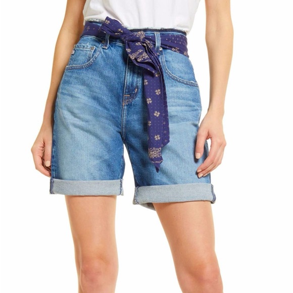 AG Adriano Goldschmied Sloane Belted Denim Shorts - Picture 1 of 9